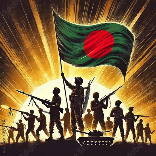 New Bangladesh Liberation War Freedom Fighters Waving the Flags with Independent Vibe







