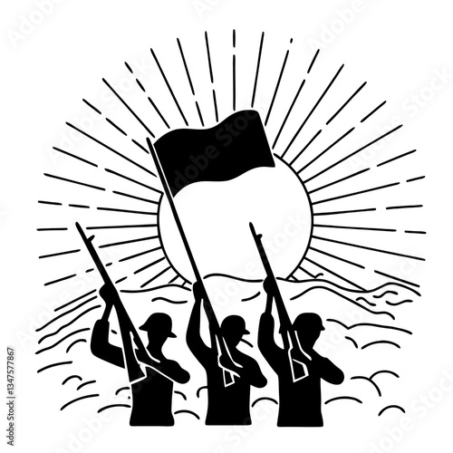 Black and White Bangladesh Liberation War Illustrations – Heroic Soldiers & Victory Art