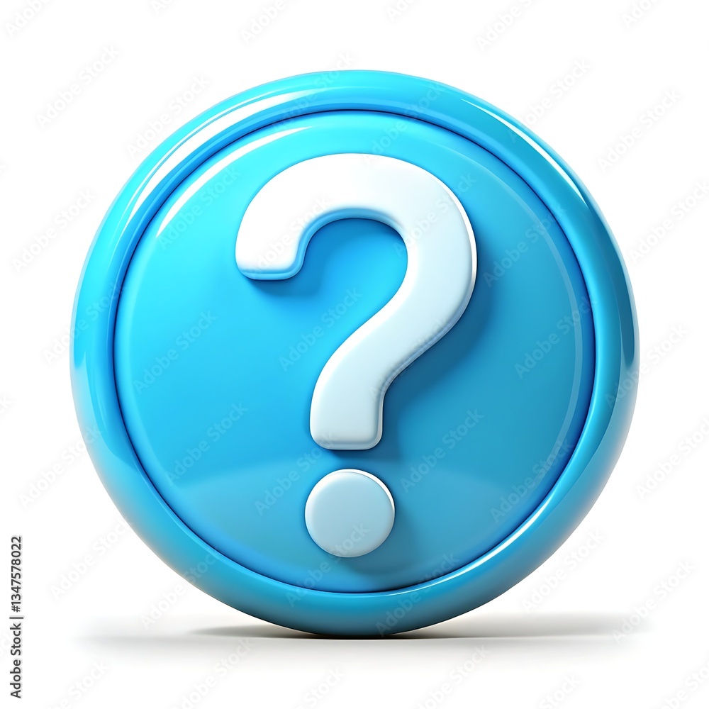 A bright blue circular button featuring a prominent white question mark, symbolizing curiosity and the search for answers, with a glossy 3D effect. A bright blue circular button featuring a prominent white question mark, symbolizing curiosity and the search for answers, with a glossy 3D effect.