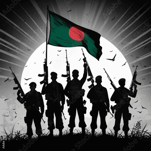 Black and White Bangladesh Liberation War Illustrations – Heroic Soldiers & Victory Art
