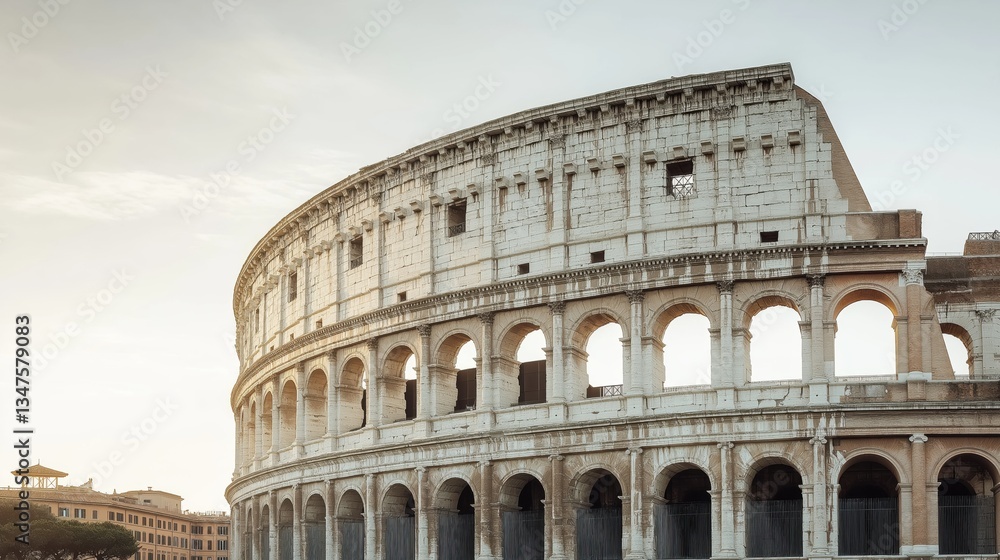 Fototapeta premium Ruins of Rome showcasing ancient architecture bathed in golden sunlight during sunset