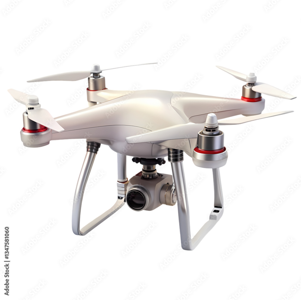 White Drone with Camera Landing Gear isolated on transparent background White Drone with Camera Landing Gear isolated on transparent background