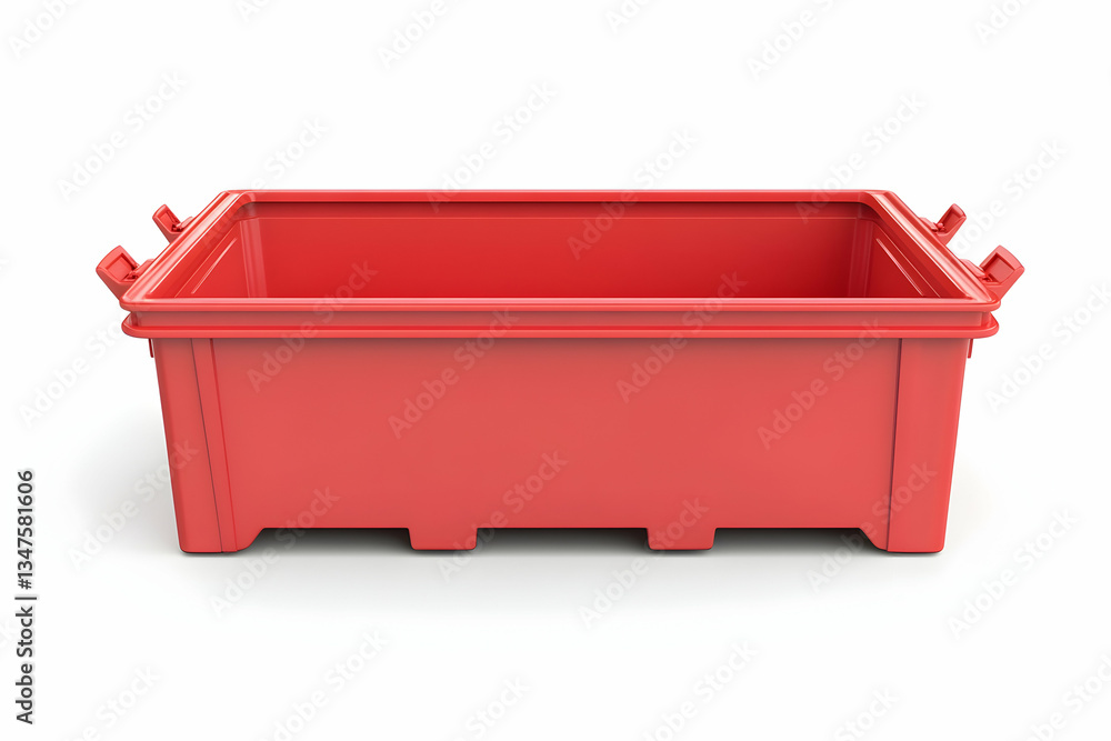 Bright red cargo container in 3D design, isolated on a clean white background