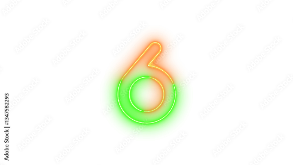 Neon 6 symbol icon glowing with transparent background Neon 6 symbol icon glowing with transparent background