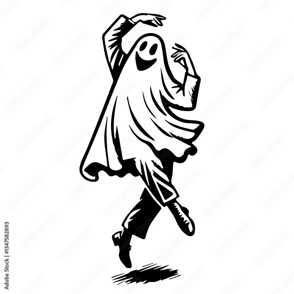 Ghost Dancing, Let's Boogie! Retro Vector Illustration, Scalable to any Size Ghost Dancing, Let's Boogie! Retro Vector Illustration, Scalable to any Size