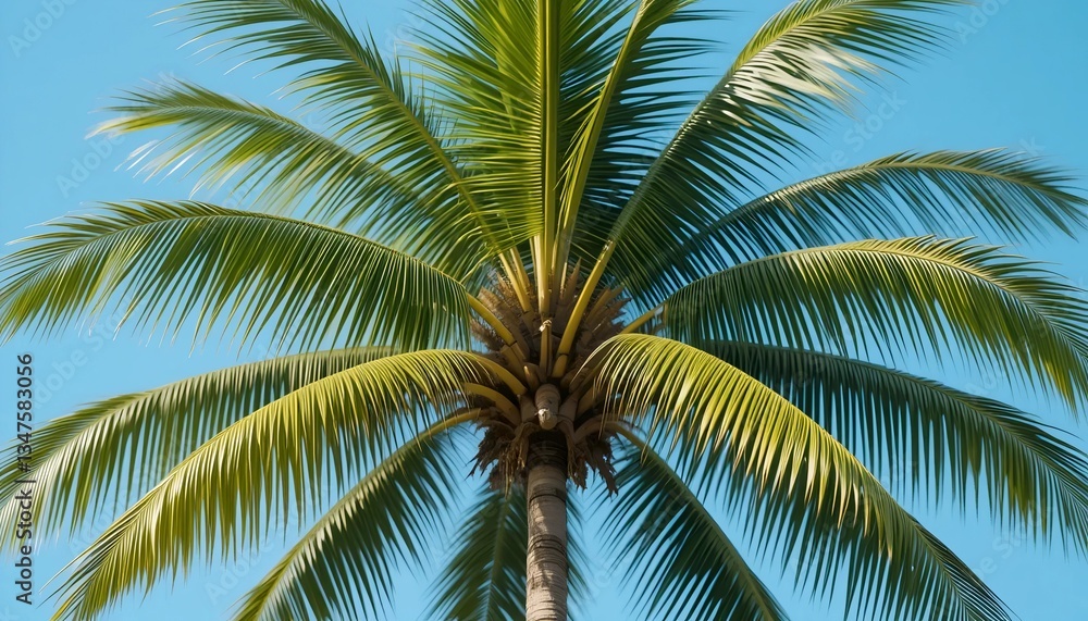 Fototapeta premium Coconut palm tree isolated on blue background.