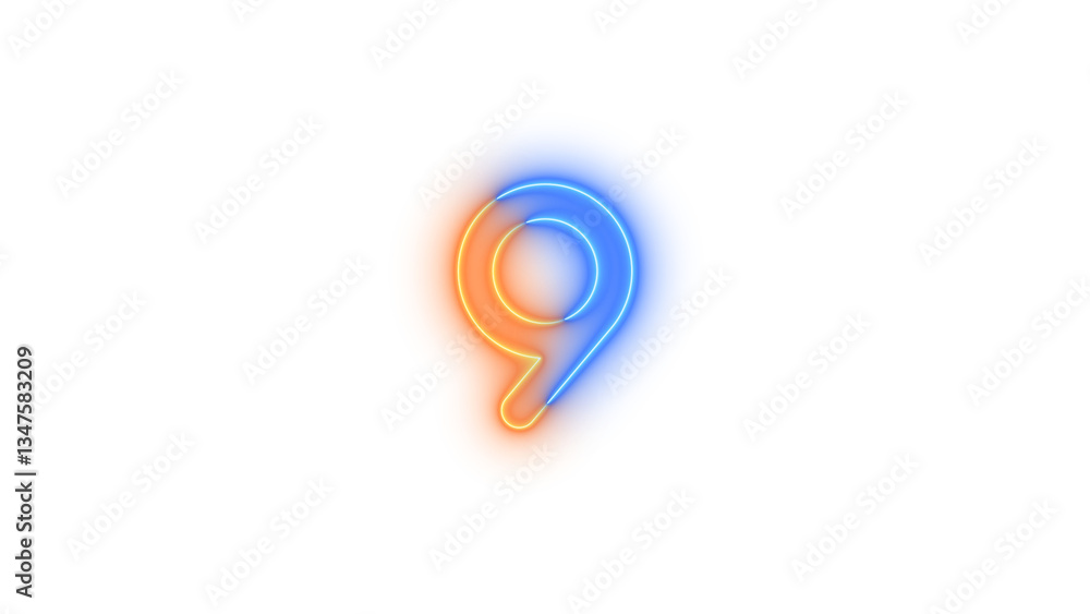 Neon 9 symbol icon glowing with transparent background Neon 9 symbol icon glowing with transparent background