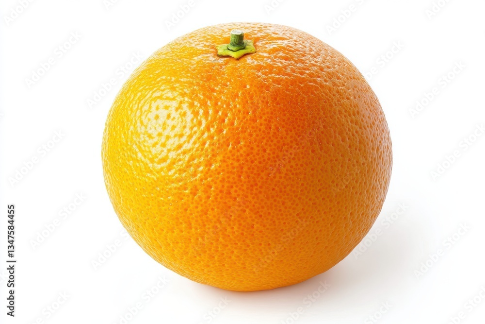 A single ripe orange with a green stem isolated on a white background showcasing its glossy peel and fresh appeal A single ripe orange with a green stem isolated on a white background showcasing its glossy peel and fresh appeal