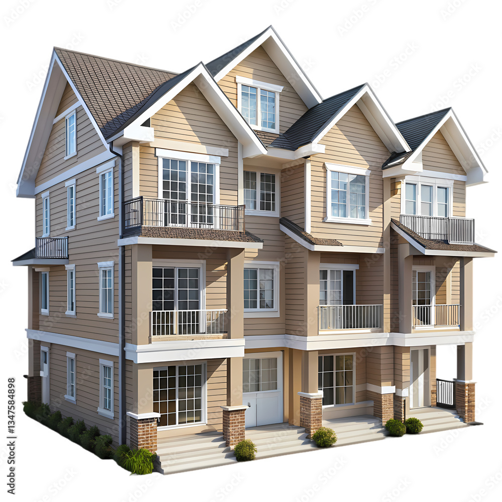 Luxury Townhouse Exterior Rendering isolated on transparent background Luxury Townhouse Exterior Rendering isolated on transparent background