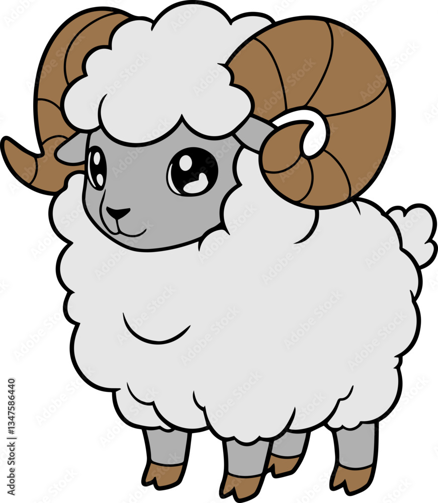 Cute Cartoon Ram Character With Fluffy Coat And Playful Expression Cute Cartoon Ram Character With Fluffy Coat And Playful Expression