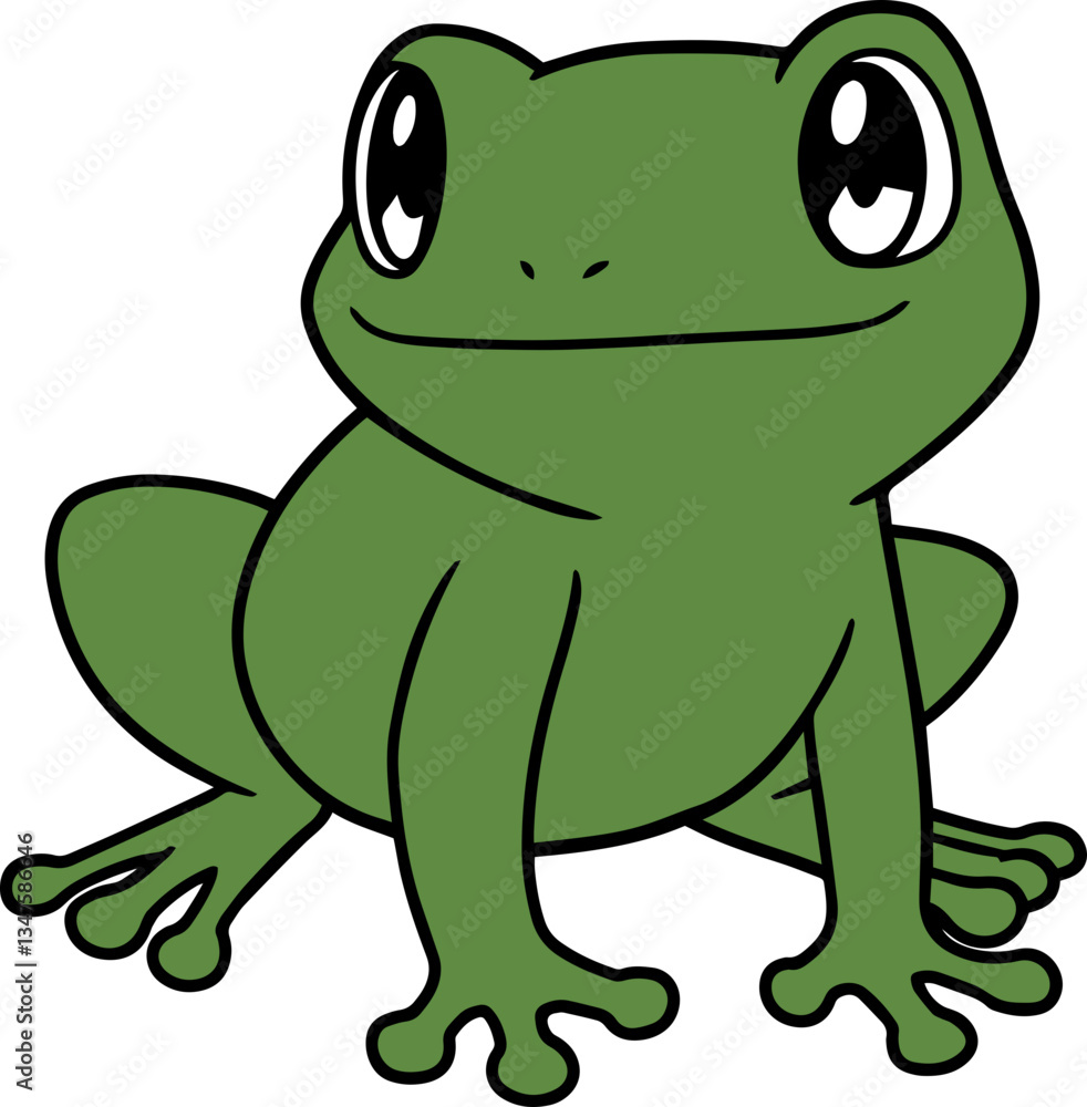 Happy Green Frog Character Illustration with Big Eyes in a Playful Pose Happy Green Frog Character Illustration with Big Eyes in a Playful Pose