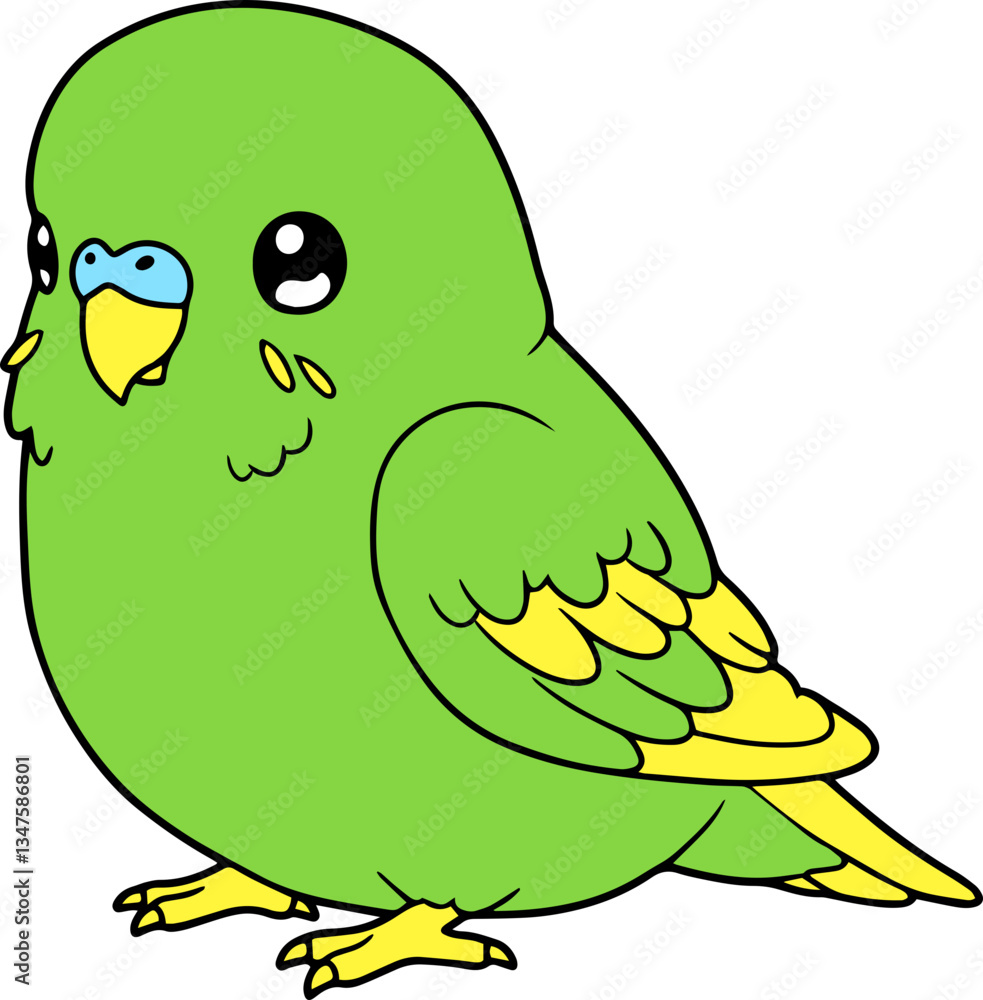 Playful Green Budgie with Yellow Wings Playful Green Budgie with Yellow Wings