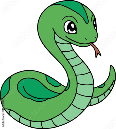 Playful Green Snake with Vibrant Features and Expression