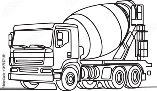 Concrete Mixer Truck Line Drawing – Vector Art