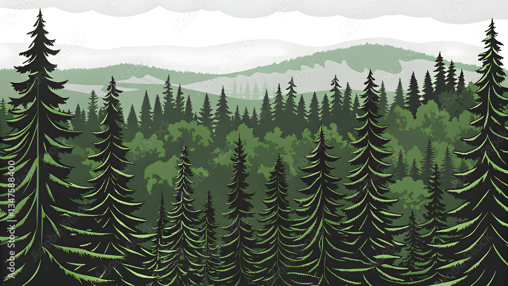 Fototapeta premium Beauty tranquility of a dense spruce forest wi