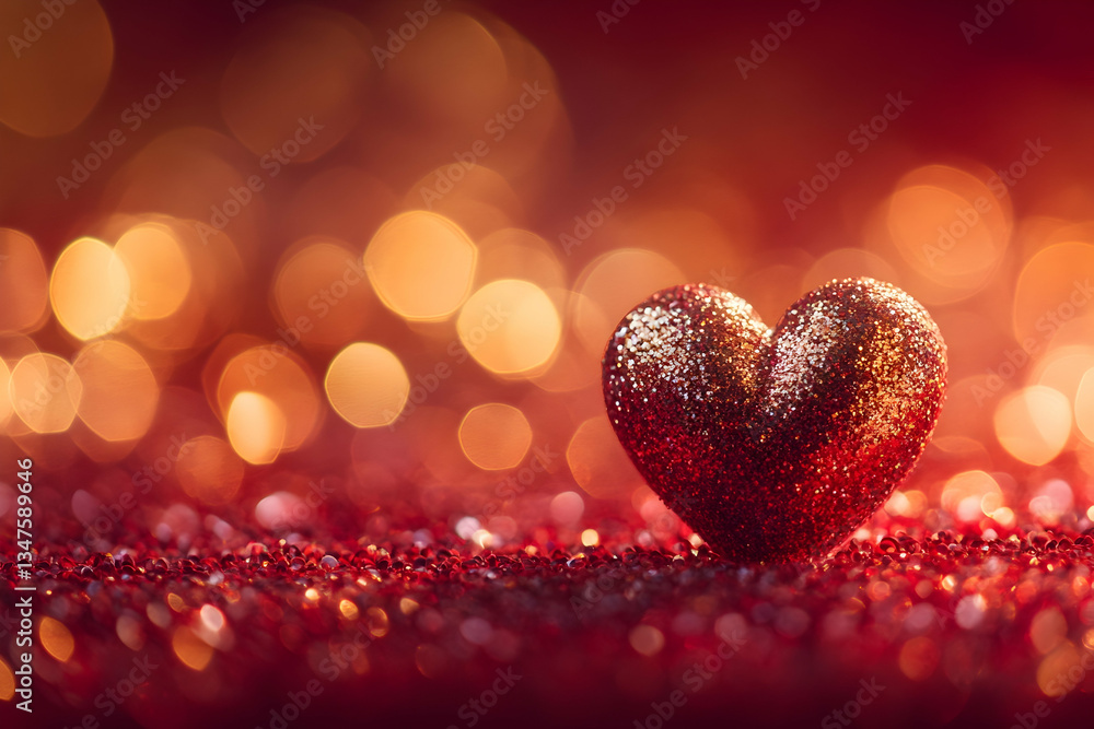 Golden heart-shaped bokeh on a red background for romantic designs Golden heart-shaped bokeh on a red background for romantic designs