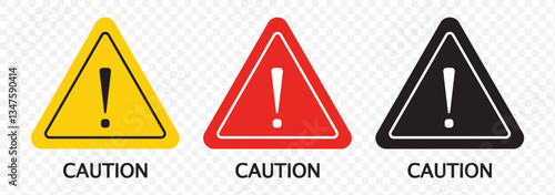 Warning Dangerous attention icon set, danger symbol, Warning icon. Yellow, Red caution warn in eps or png. Warning sign with exclamation mark vector. EPS10
