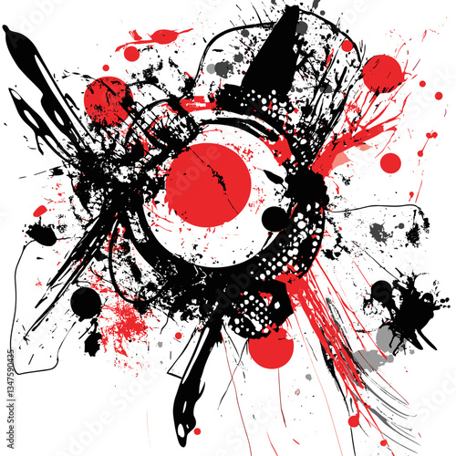 Retro Punk Badges With Red And Black Splatter Design
