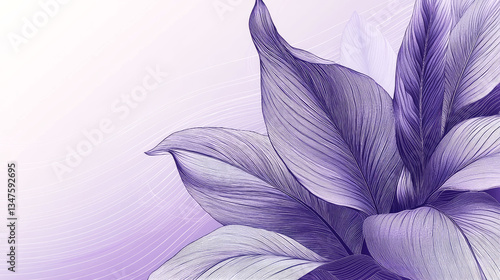 Purple Botanical Leaves: Elegant Line Art Floral Background
