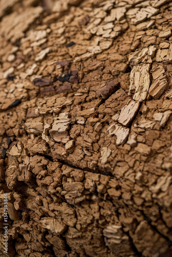 A high-resolution close-up of a natural Liège (cork) texture, showing intricate organic patterns with a warm beige and brown color palette. The surface has small cracks, porous details, and rough yet A high-resolution close-up of a natural Liège (cork) texture, showing intricate organic patterns with a warm beige and brown color palette. The surface has small cracks, porous details, and rough yet