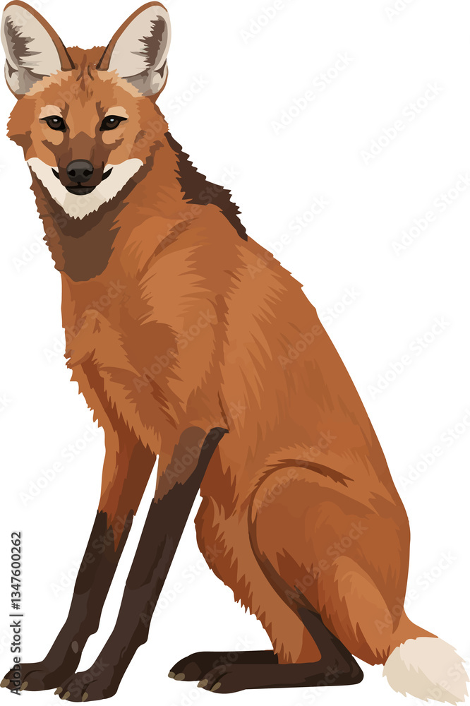 Obraz premium Maned Wolf (Chrysocyon brachyurus) – Vector art of the iconic red wolf of the South American savanna (Cerrado biome)