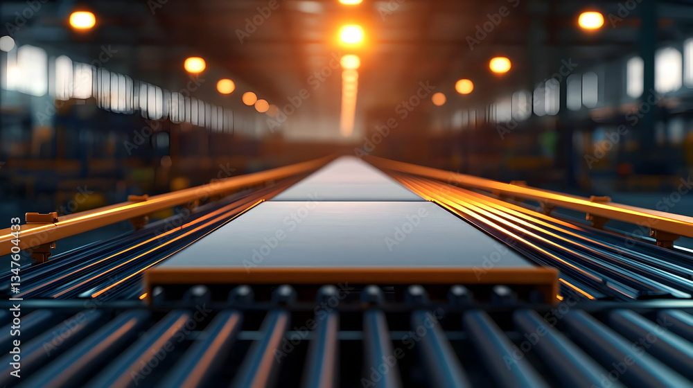 Modern Industrial Conveyor Belt with Tiles Modern Industrial Conveyor Belt with Tiles