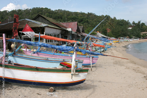 Wallpaper Mural Colorful, wooden boats lined up on the beach at Padangbai, Bali. Torontodigital.ca