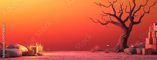 Halloween background image featuring a courtyard with a youthful atmosphere, adorned with jack o' lanterns, a tree, and candles, and including a substantial copy-space area