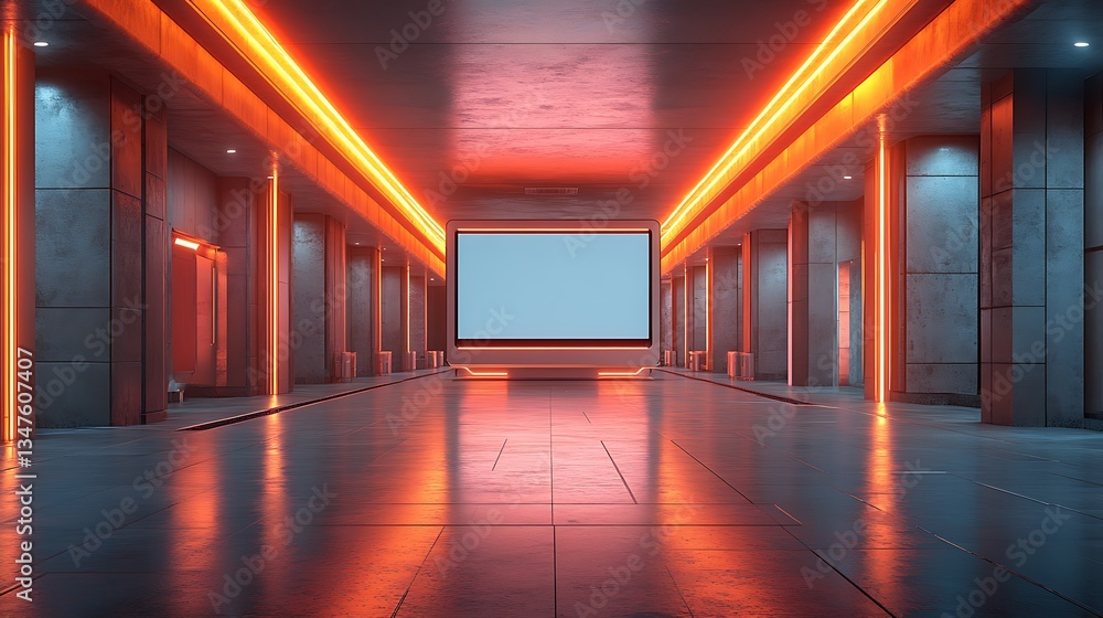 long corridor in a modern building with billboard mockup