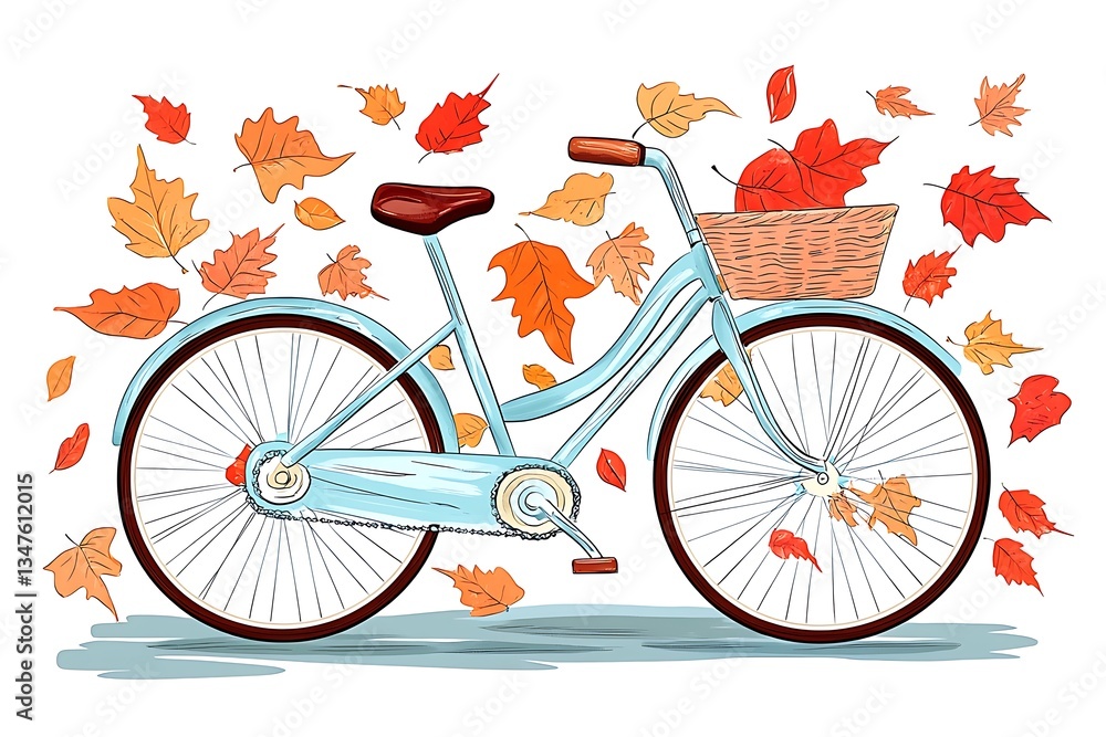 Fototapeta premium Autumn Bicycle Ride for Falling Leaves. (1)