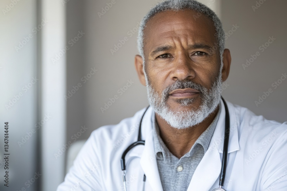 Mature Doctor with Confident Expression in Office Mature Doctor with Confident Expression in Office