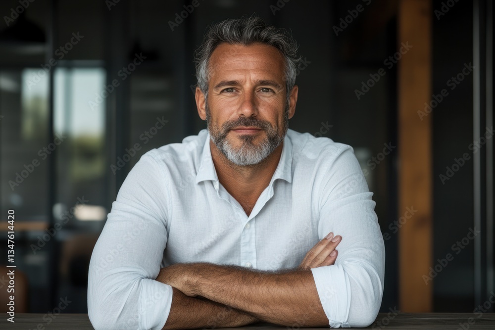 Obraz premium Confident Mature Man with Gray Hair in Office Setting