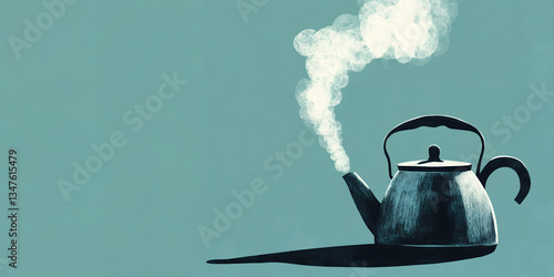 An illustration of a kettle with steam coming out. Concept of Emotional Buildup, Suppressing Emotions, Unresolved Conflicts, Lack of Emotional Outlet, Stress, Anxiety, Emotional Outburst, Burnout.