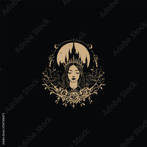 Nyx ancient greek goddess of night design vector template illustration