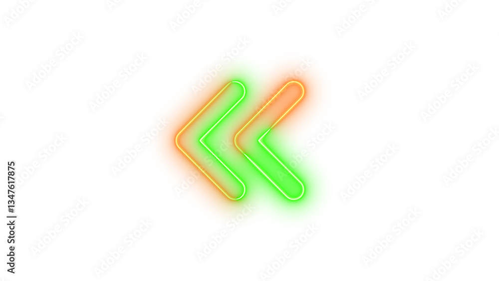 Neon angles left symbol icon brown green color glowing with transparent background Neon angles left symbol icon brown green color glowing with transparent background