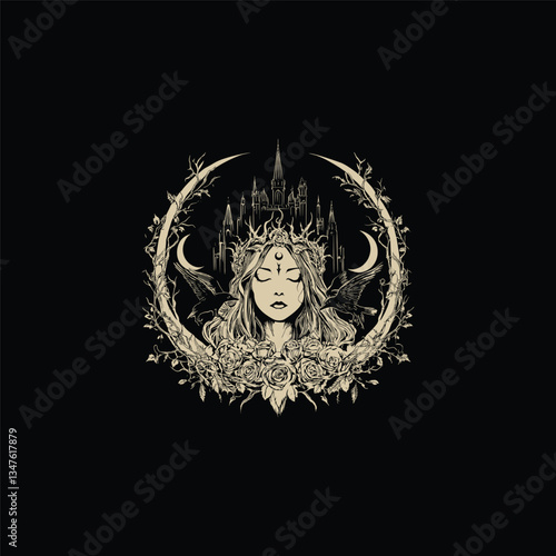Nyx ancient greek goddess of night design vector template illustration