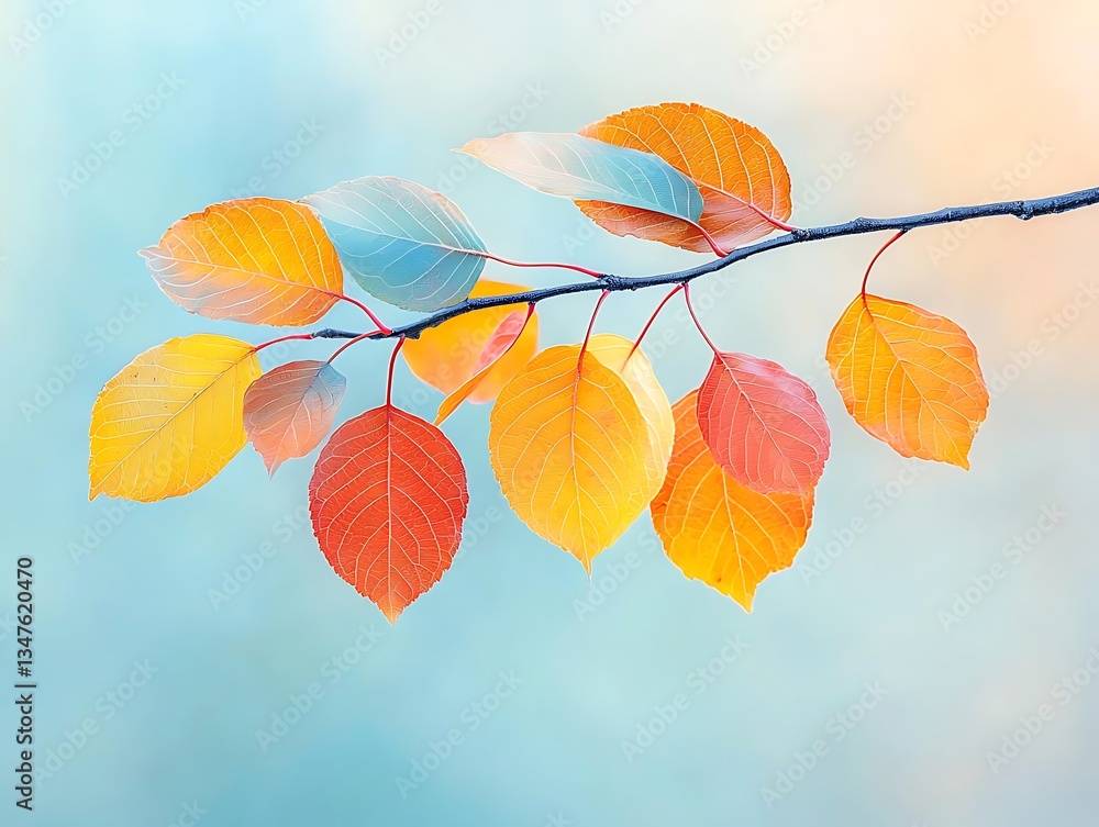 Fototapeta premium Autumn Branch for Colorful Leaves, Soft Background.