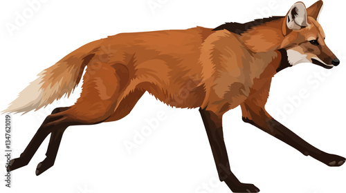 Maned Wolf (Chrysocyon brachyurus) – Vector art of the iconic red wolf of the South American savanna (Cerrado biome)
