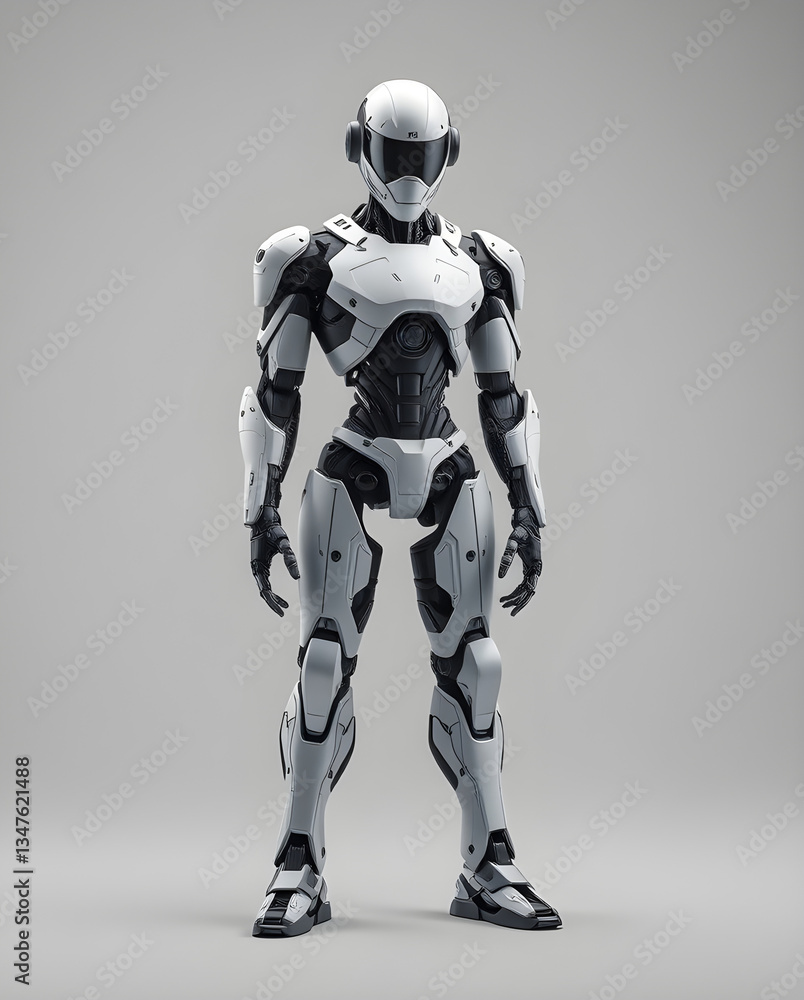 A futuristic robot isolated on gray colour background A futuristic robot isolated on gray colour background