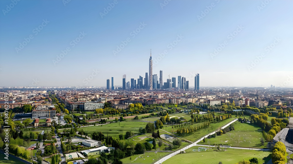 Fototapeta premium Milan Cityscape Aerial View Panorama