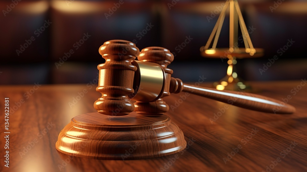 A photo of a symbolic legal gavel on a polished wooden table A photo of a symbolic legal gavel on a polished wooden table