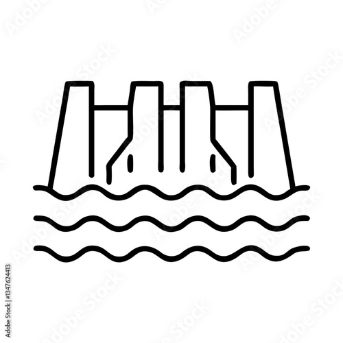 Hydroelectric dam structure with flowing water under a clear sky during daytime