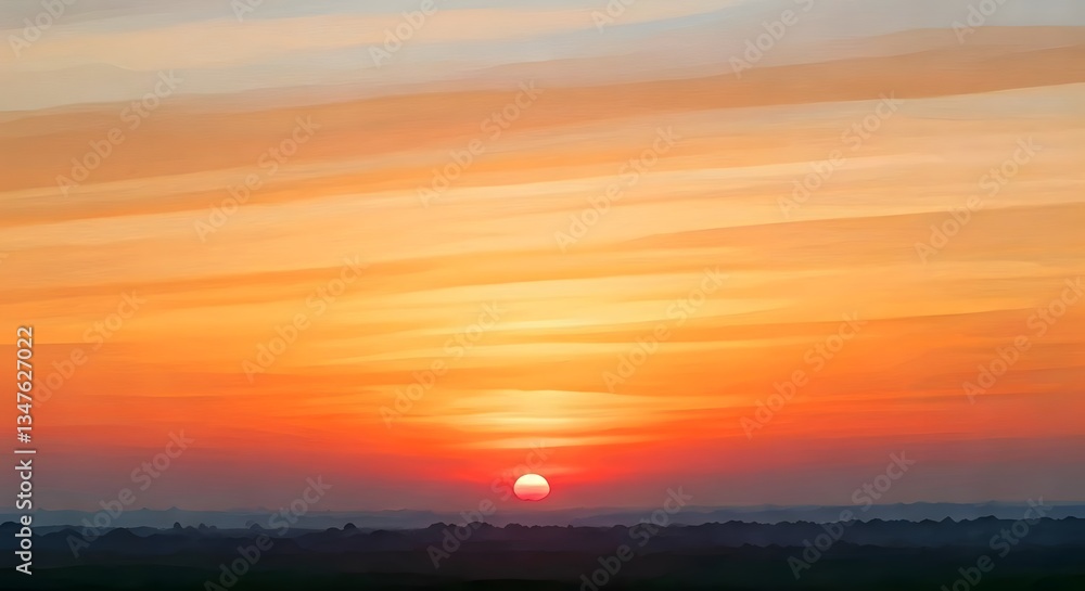 Fototapeta premium A simple watercolor sunset with soft blended washes of warm hues, AI Generated