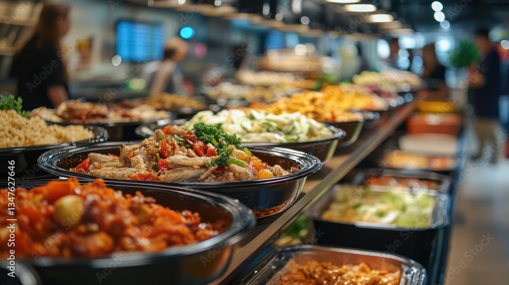 Buffet with various dishes Buffet with various dishes