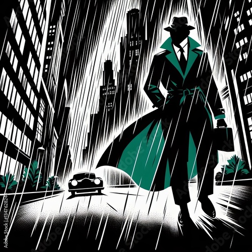 Noir Detective in a Rainy Alley