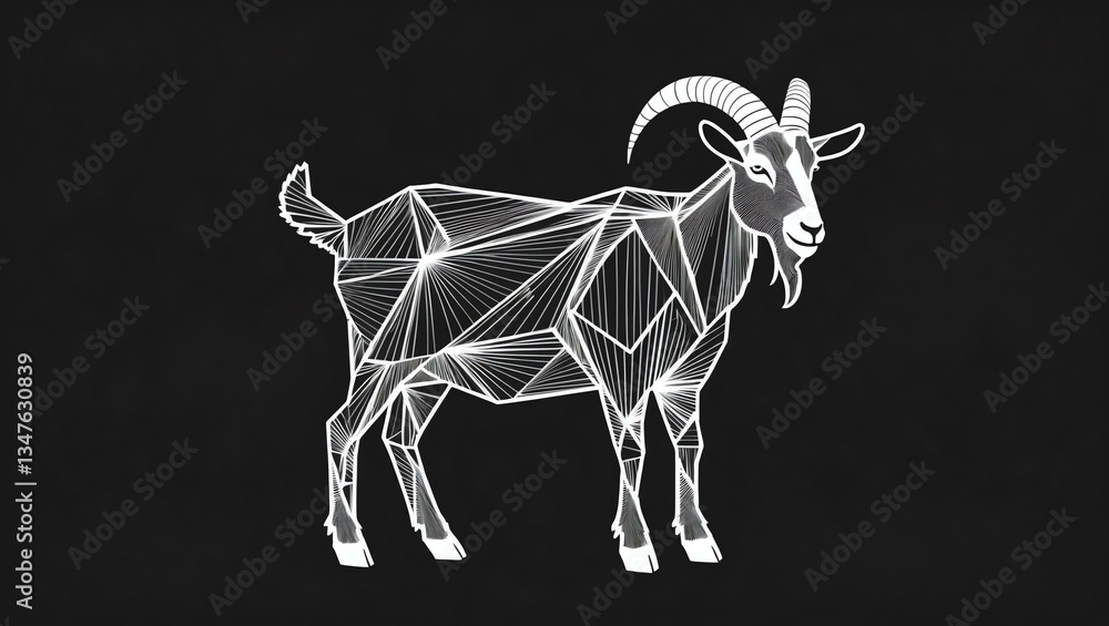 Obraz premium White geometric outline of a goat on black background