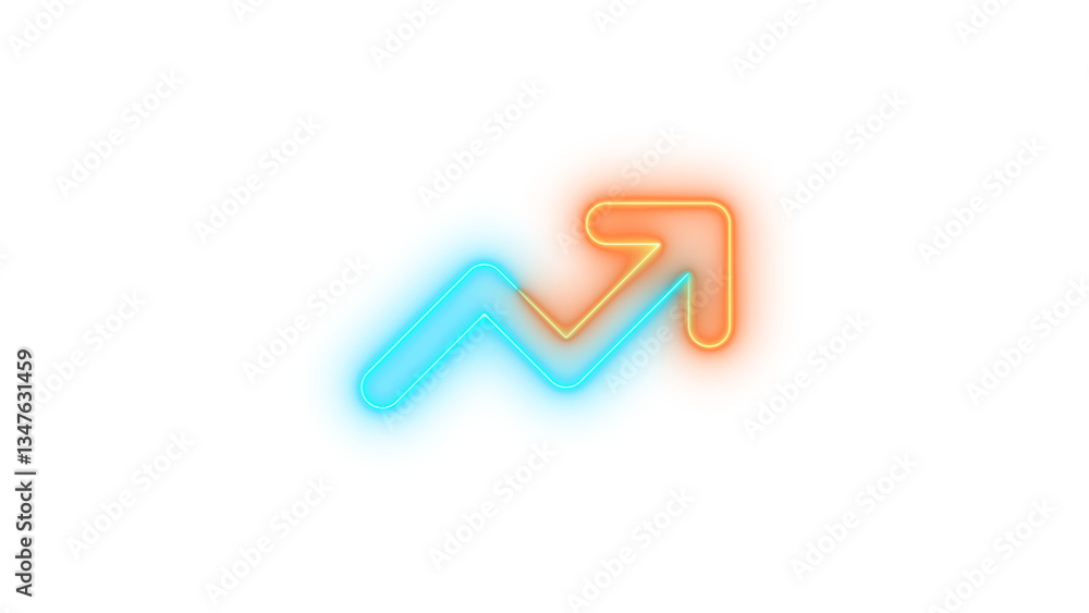 Neon arrow trend up symbol icon brown cyan color glowing with transparent background Neon arrow trend up symbol icon brown cyan color glowing with transparent background