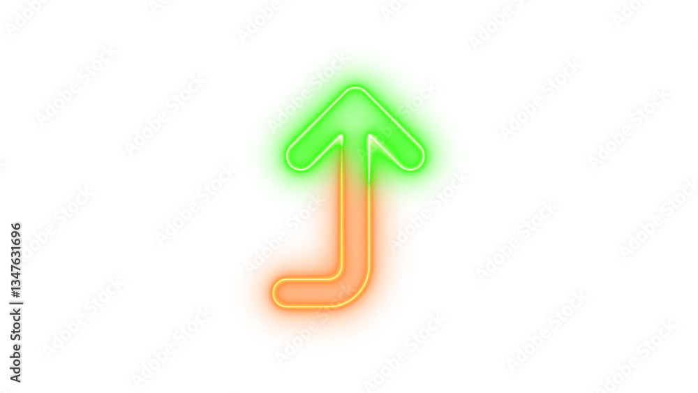 Neon arrow turn up symbol icon brown green color glowing with transparent background Neon arrow turn up symbol icon brown green color glowing with transparent background
