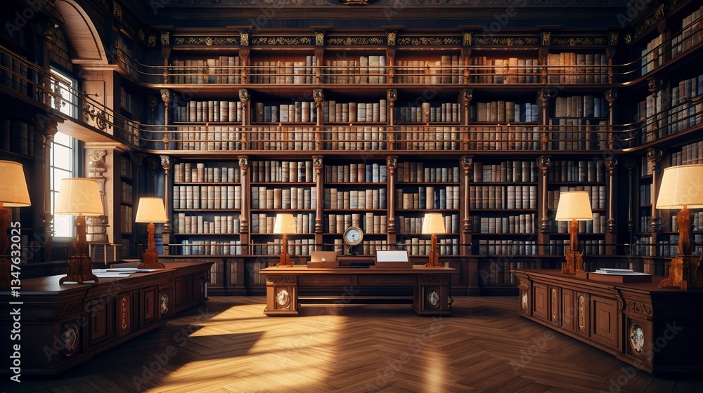 Obraz premium A photo of a legal library with rows of legal books.