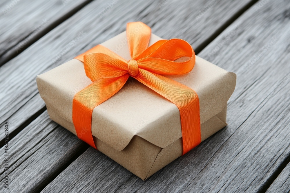 A gift box is wrapped in craft paper and adorned with a bow, set against a neutral background with a bokeh effect A gift box is wrapped in craft paper and adorned with a bow, set against a neutral background with a bokeh effect